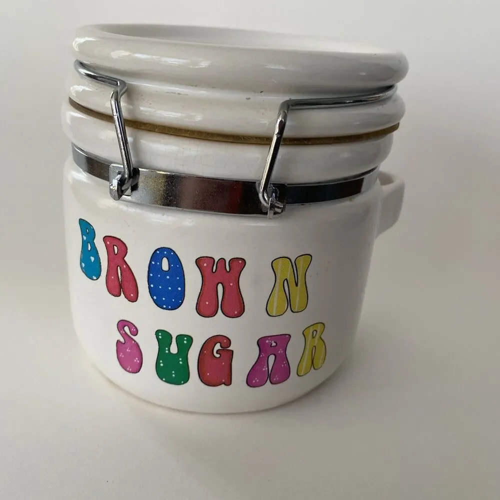 Winsome Brown Sugar Canister Ceramic Wire Bail Clamp Lid Vintage Kitchen Jar 80s